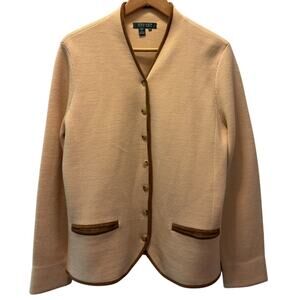 Lauren Ralph Lauren Women’s Cardigan Sweater Merino 100% Wool Beige Button Up XL